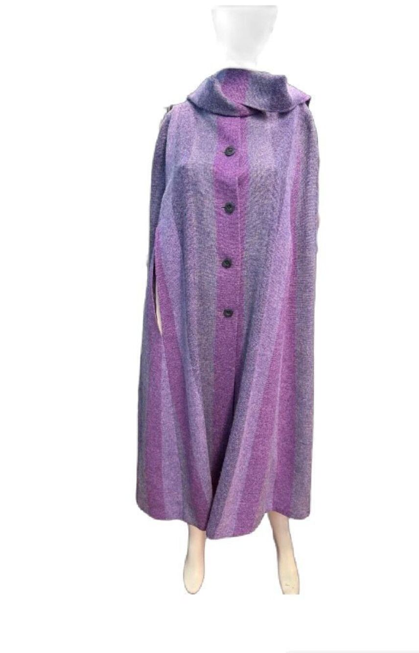 Avoca Collection Ireland Wool Purple Striped Cape Women’s size Small - Picture 2 of 5